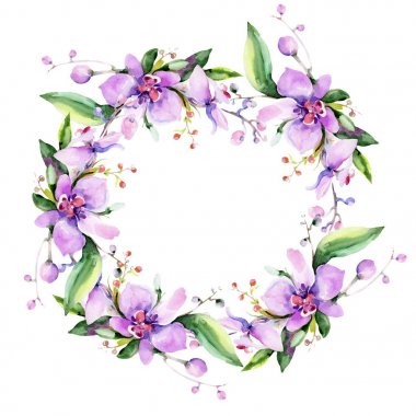 Buket çiçek çelenk suluboya tarzında.