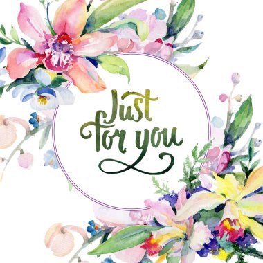 Buket çiçek çerçeve suluboya tarzında.