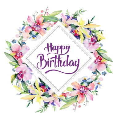 Buket çiçek çelenk suluboya tarzında.