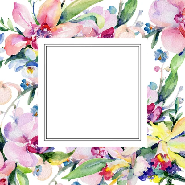 Bouquet flower frame in a watercolor style.