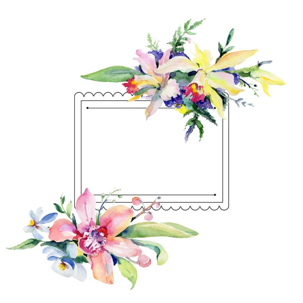 Boeket bloemen frame in een aquarel stijl. — Stockfoto