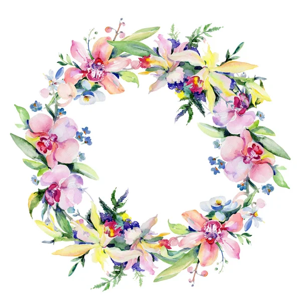 Bouquet flower wreath in a watercolor style. — Stock Photo, Image