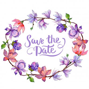 Kır çiçeği Manolya çiçek çelenk suluboya tarzında.