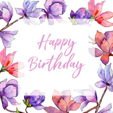 Kır çiçeği Manolya çiçek çerçeve suluboya tarzında.