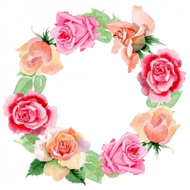 Kır çiçeği gül çiçek çelenk suluboya tarzında.