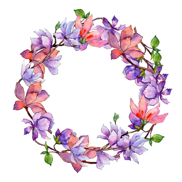 Wildflower magnolia flower wreath in a watercolor style. — Stock Photo, Image