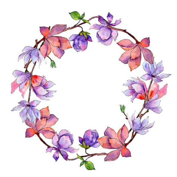 Wildflower magnolia flower wreath in a watercolor style. — Stock Photo, Image