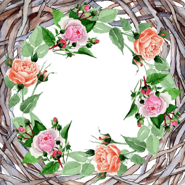 Wildflower rose flower frame in a watercolor style. — Stock Photo, Image