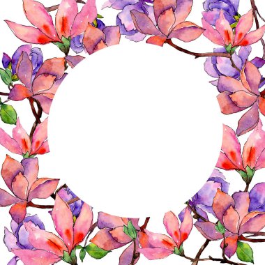 Kır çiçeği Manolya çiçek çerçeve suluboya tarzında.