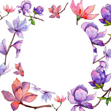 Kır çiçeği Manolya çiçek çerçeve suluboya tarzında.