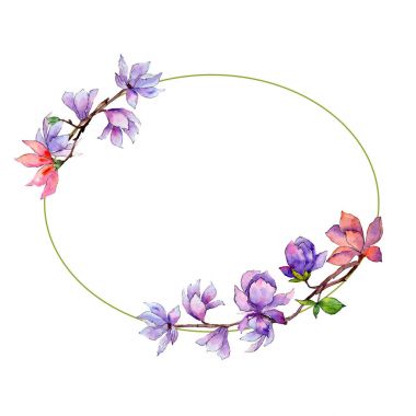 Kır çiçeği Manolya çiçek çerçeve suluboya tarzında.