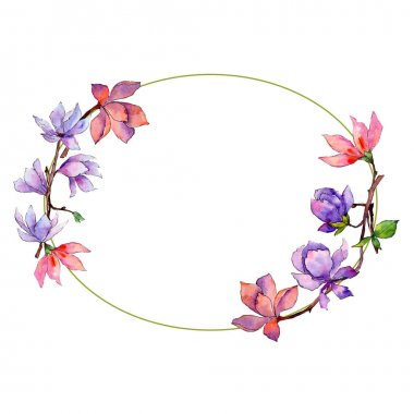 Kır çiçeği Manolya çiçek çerçeve suluboya tarzında.