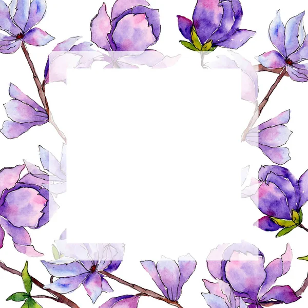 Wildflower magnolia flower frame in a watercolor style.