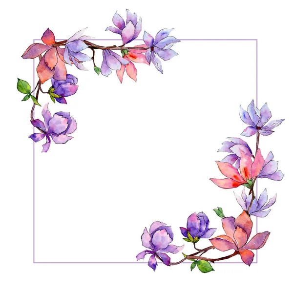 Wildflower magnolia flower frame in a watercolor style. — Stock Photo, Image