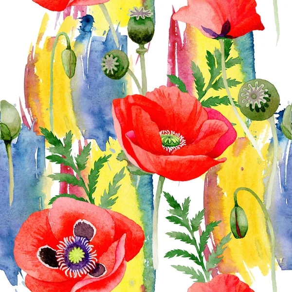 Wildflower poppy flower pattern in a watercolor style.
