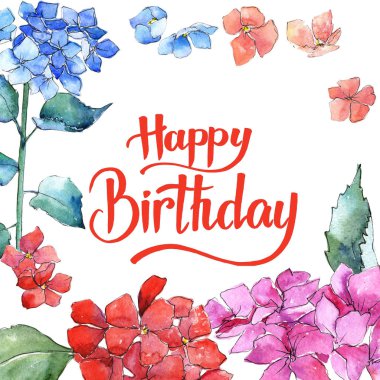 Kır çiçeği ortanca çiçek çerçeve suluboya tarzında.