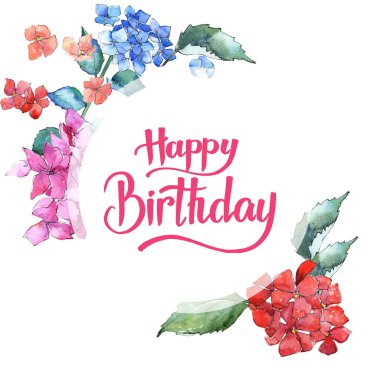 Kır çiçeği ortanca çiçek çerçeve suluboya tarzında.