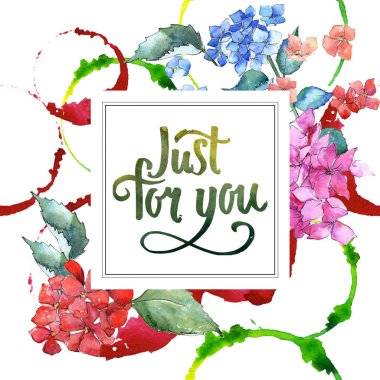 Kır çiçeği ortanca çiçek çerçeve suluboya tarzında.