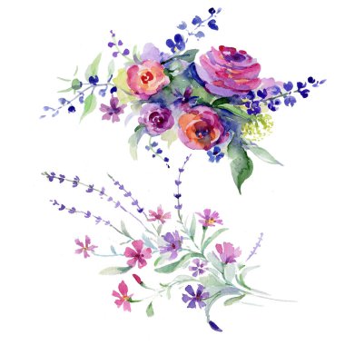 Buket çiçek izole bir suluboya tarzında.