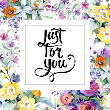 Buket çiçek çerçeve suluboya tarzında.