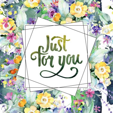 Buket çiçek çerçeve suluboya tarzında.