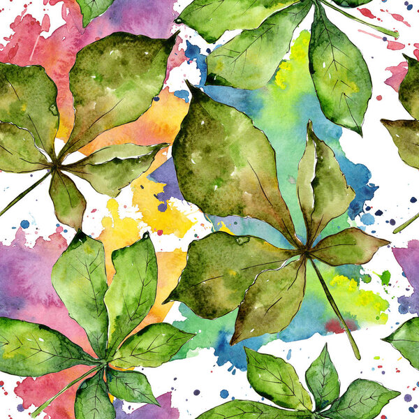 Chestnut leaves pattern  in a watercolor style.
