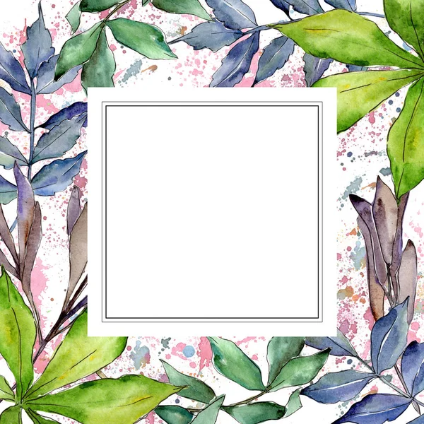 Kaštanové listí rám ve stylu akvarelu. — Stock fotografie