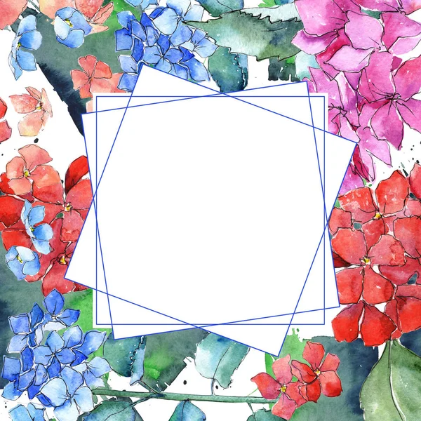 Wildflower hydrangea flower frame in a watercolor style. — Stock Photo, Image