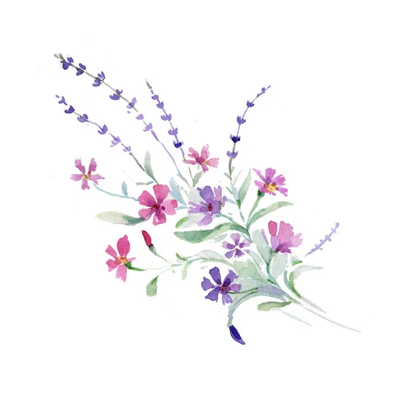 Bukiet kwiatów w stylu przypominającym akwarele na białym tle. — Zdjęcie stockowe