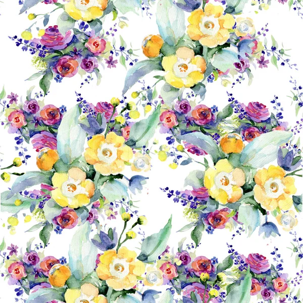 Bouquet flower pattern in a watercolor style. — Stock Photo, Image