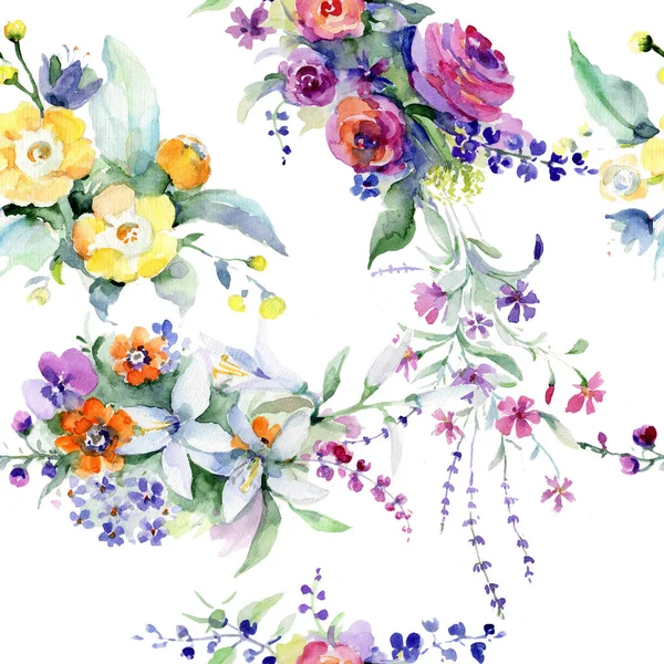 Boeket bloemenpatroon in een aquarel stijl. — Stockfoto