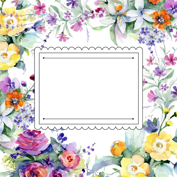 Boeket bloemen frame in een aquarel stijl. — Stockfoto