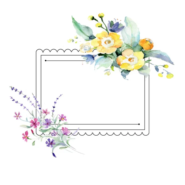 Boeket bloemen frame in een aquarel stijl. — Stockfoto