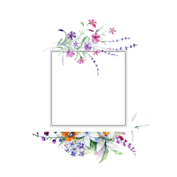 Boeket bloemen frame in een aquarel stijl. — Stockfoto