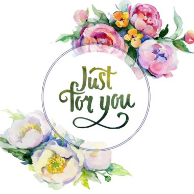 Buket çiçek çerçeve suluboya tarzında.