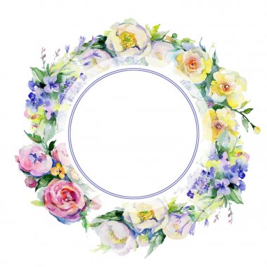 Buket çiçek çelenk suluboya tarzında.