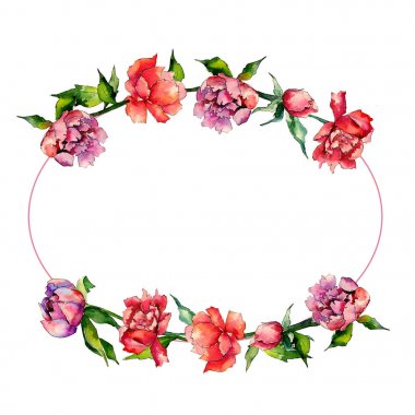 Kır çiçeği peony çiçek çelenk suluboya tarzında.