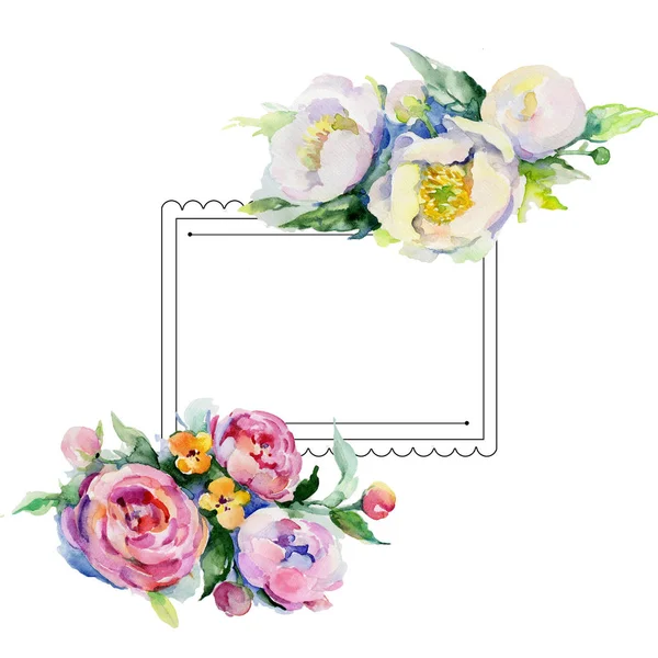 Bouquet cornice floreale in stile acquerello . — Foto Stock