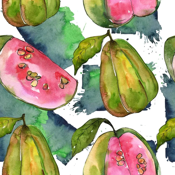 Exotic guava wild fruit pattern in a watercolor style.