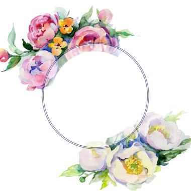 Buket çiçek çerçeve suluboya tarzında.