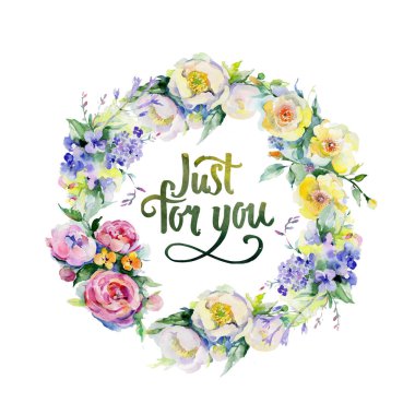 Buket çiçek çelenk suluboya tarzında.