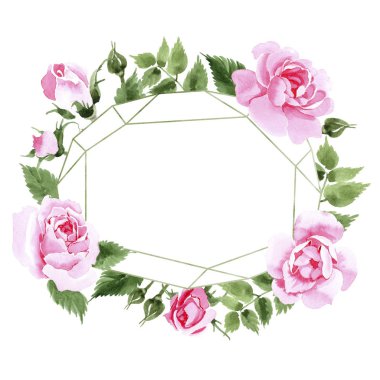 Kır çiçeği çay çiçek çelenk suluboya tarzında gül.