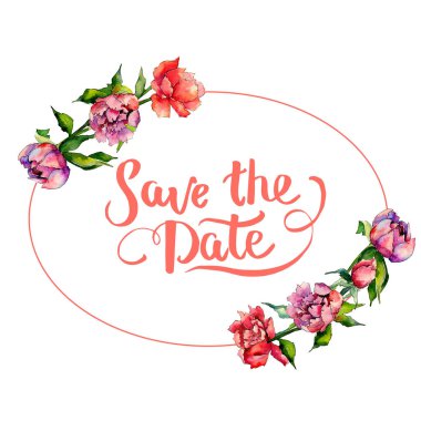 Kır çiçeği peony çiçek çelenk suluboya tarzında.