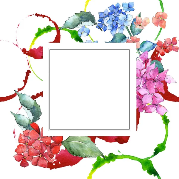 Wildflower hortensia blomma ram i akvarell stil. — Stockfoto
