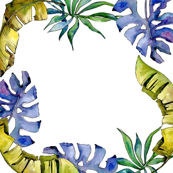 Tropics leaves frame in a watercolor style. — Stock Photo, Image