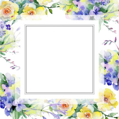 Buket çiçek çerçeve suluboya tarzında.