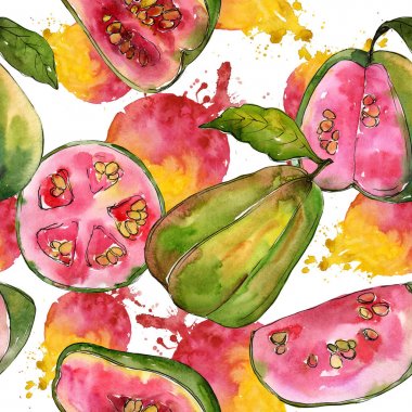 Egzotik guava yabani meyve deseni suluboya tarzında.