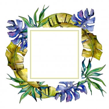 Tropik yapraklar çelenk suluboya tarzında.