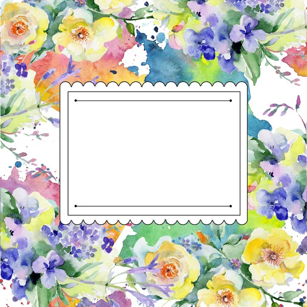 Boeket bloemen frame in een aquarel stijl. — Stockfoto