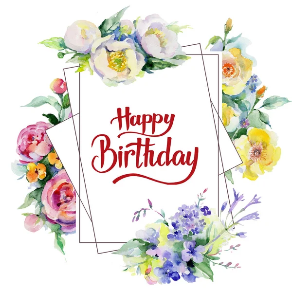 Buket çiçek çerçeve suluboya tarzında.